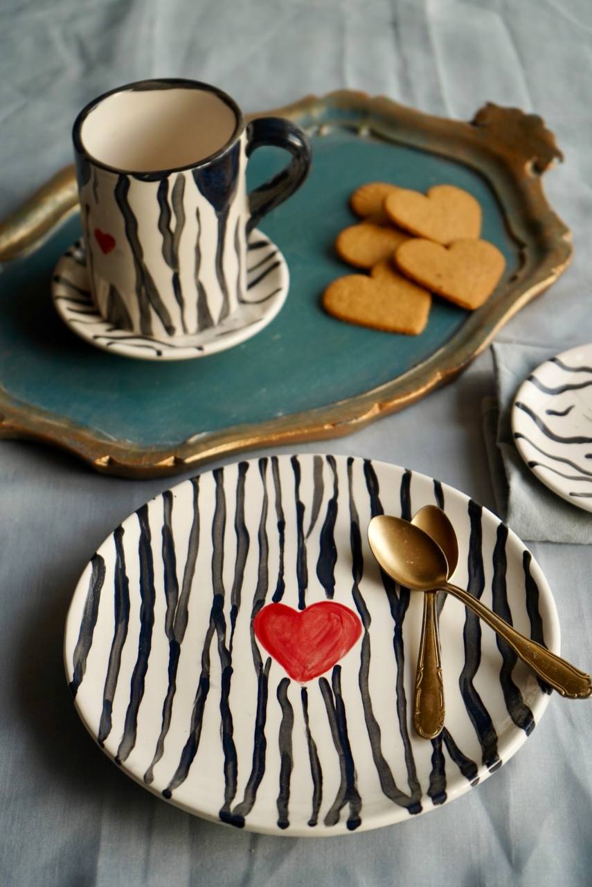 Piatto semplice – Decoro zebrato con cuore | 21 cm