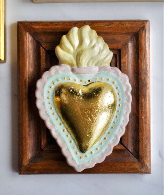 Cuore sacro tridimensionale – Foglia oro | Versione grande 15 cm