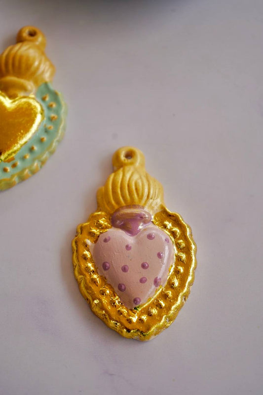 Cuore sacro tridimensionale – Foglia oro e colori pastello | Versione piccola 8.5 cm