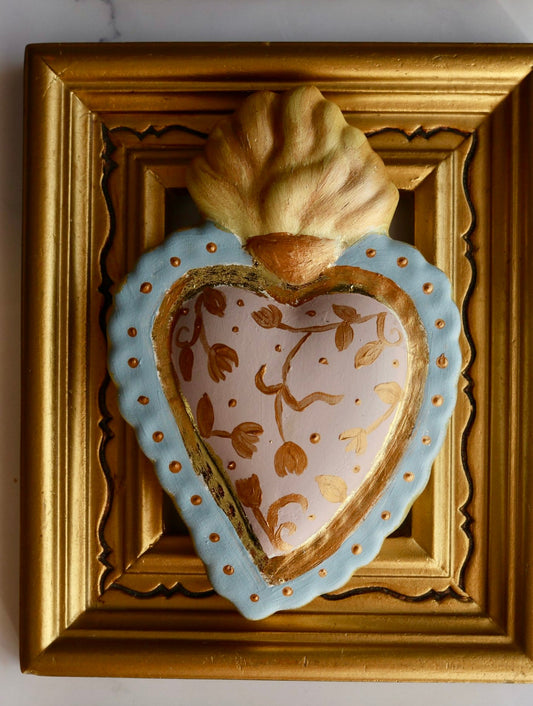 Cuore sacro tridimensionale – Foglia oro | Versione grande 15 cm