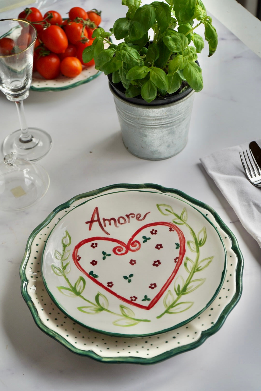 Piatto semplice – Decoro cuore e scritta | 21 cm