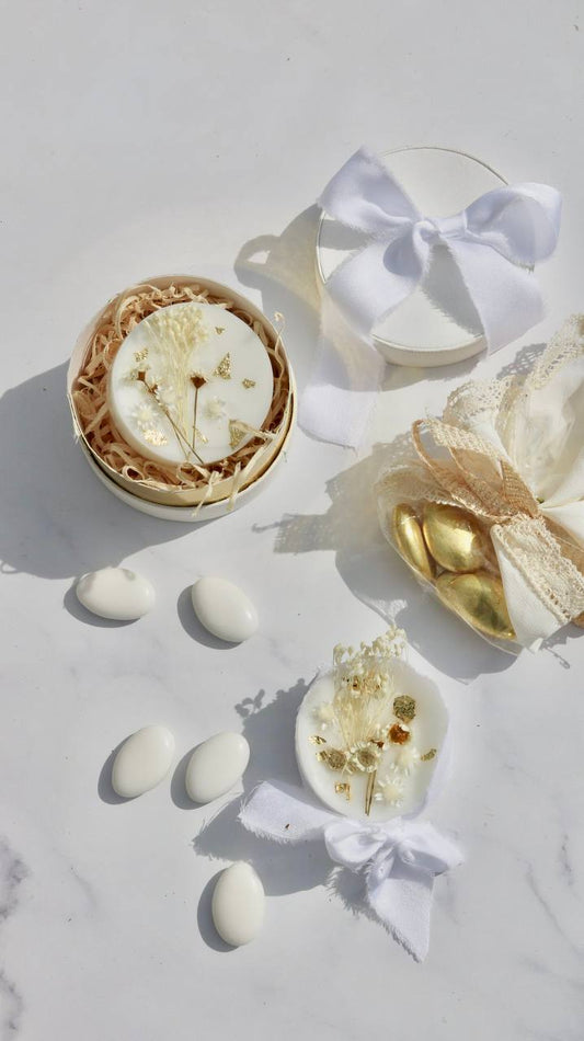 Cialdina Tonda in Cera Naturale con Fiori Stabilizzati